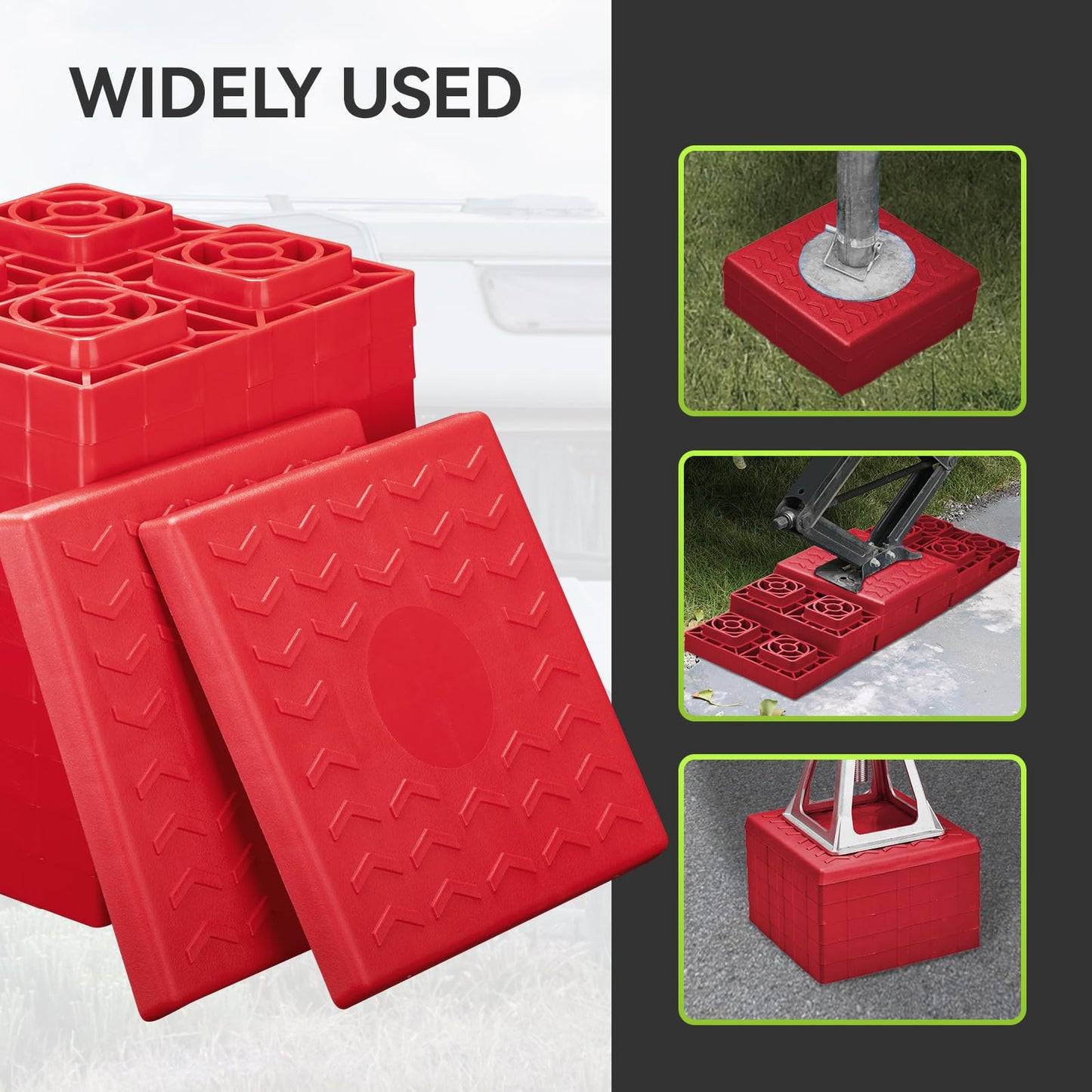 RVMATE RV Leveling Blocks 12 Pack, Heavy Duty Camper Leveling Blocks, Leveling Blocks for RVs, Reduce Trailer Movement, Trailer Leveling Blocks Great for Single and Dual Wheels, Red