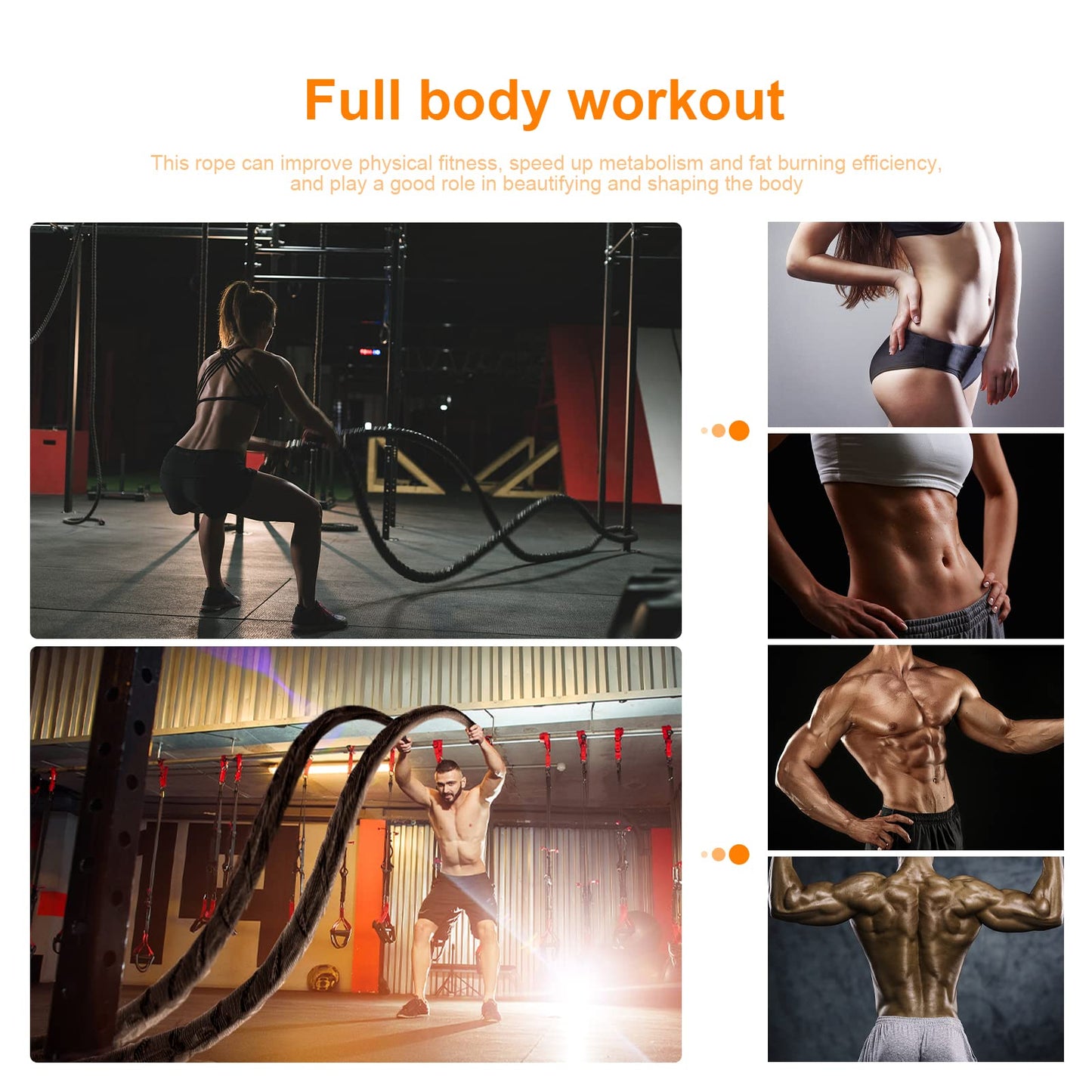 Battle Ropes for Home Gym Exercise: 1.26 Inch Diameter 30FT Length Workout Rope Exercise Rope Training Ropes with Protective Sleeve for Kids Men Women Exercise Fitness & Strength Training