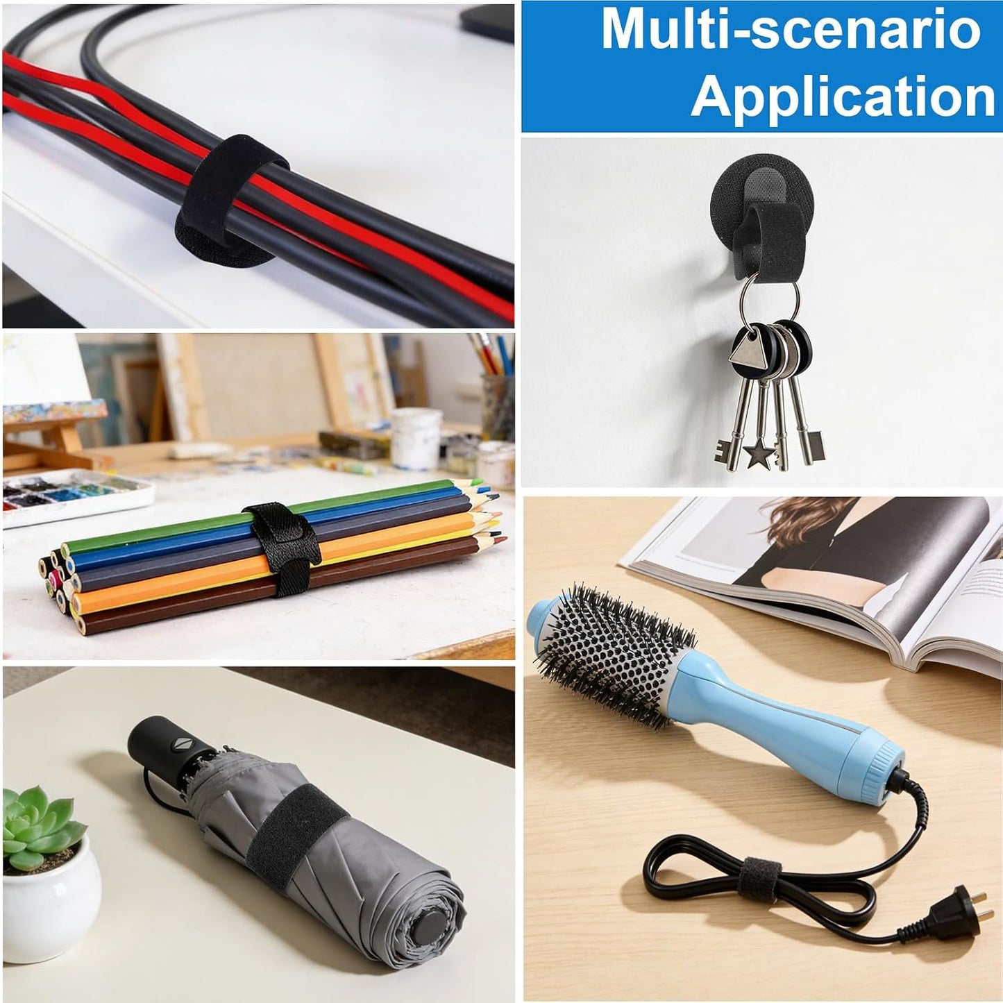 50 XANGNIER Pair Cable Management Under Desk,Adjustable Hook and Loop Cable Ties,Self Adhesive Cord Organizer,Reusable