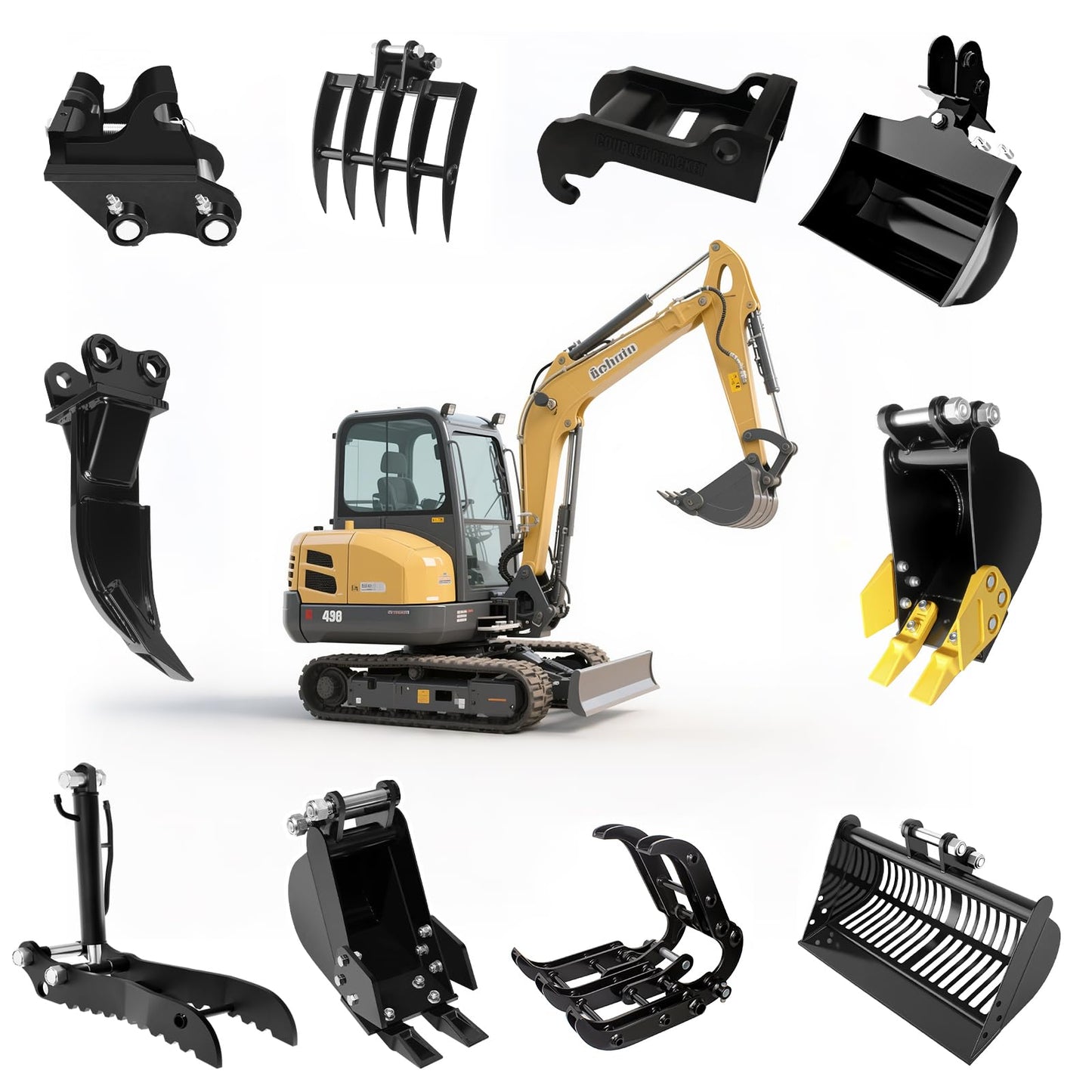 NULTRUMA Mini Excavator Ripper Attachment, Single Hook Backhoe Scarifier for 1-1.5 Ton Excavators | 90mm (3.54") Span | 25mm (0.98") Hole | 88mm (3.46") Center Wheelbase | Includes Pins