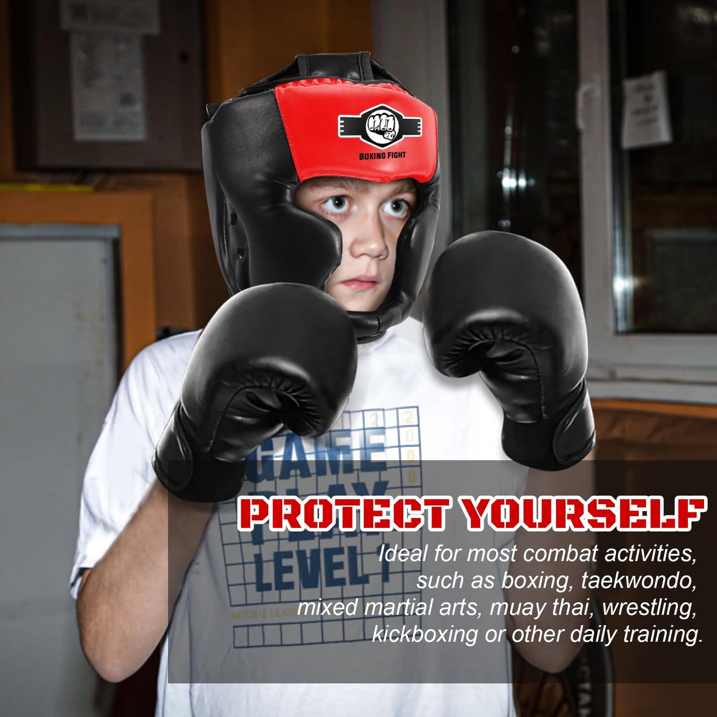 YORWHIN Boxing Headgear for Kids, Boxing Head Gear Training Sparring Safety Head Guard with Gloves, Protective Gear for MMA, Kickboxing, Muay Thai