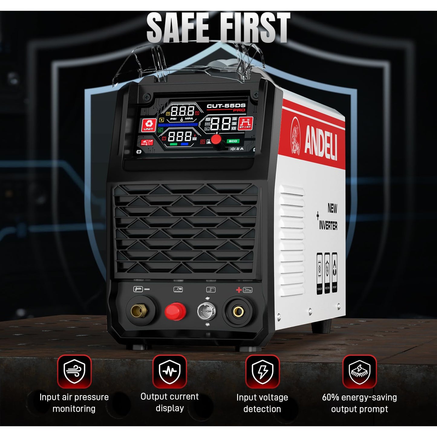 ANDELI Plasma Cutter 55A,Non-HF Non-Touch Pilot Arc,1'' Max Cut, 4-in-1 Plate Cutting/Grid Cutting/Gouging/Marking,Upgraded LED Display,Post Flow/2T/4T,110/220V IGBT Inverter for Home, Workshop