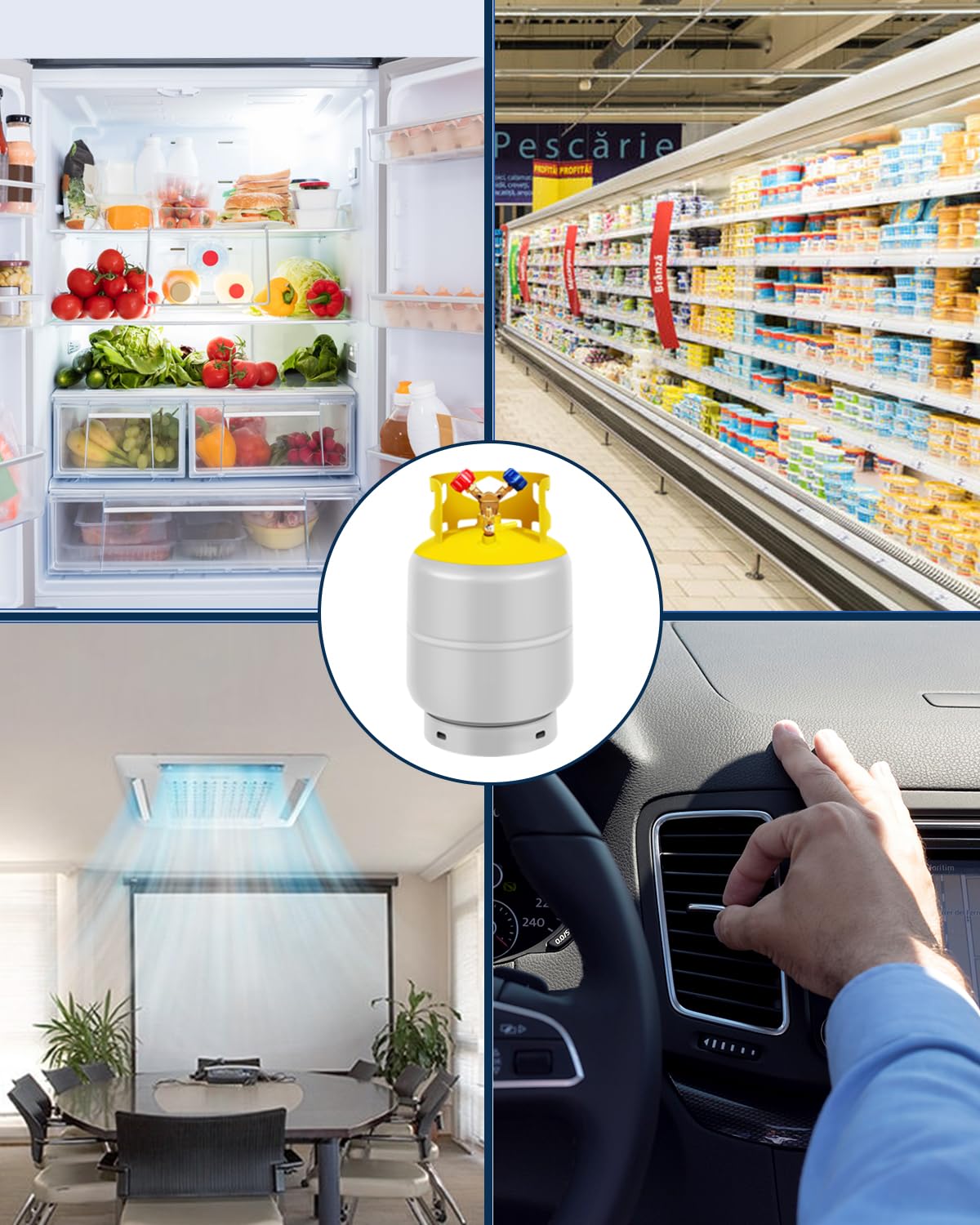 FAHKNS Refrigerant Recovery Tank 30 LB Reusable Recovery Cylinder Tank 1/4 SAE Y-Valve Recovery Can Without Float Switch for R12 R22, R134A, R410A etc Refrigerant Freon Recovery Tank Gray Yellow