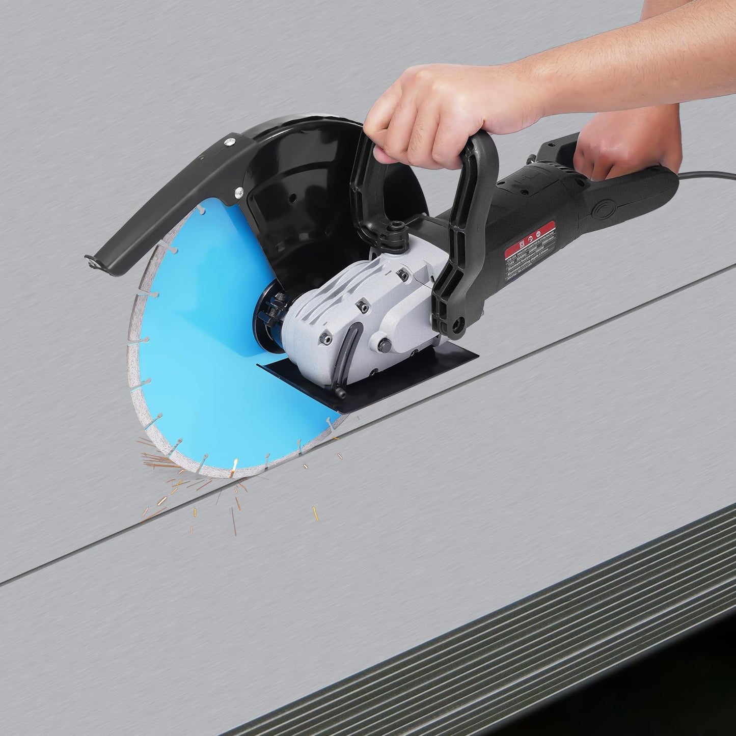 Electric Concrete Cutting Saw, 3000W 14In Wet/Dry Cutter Circular Saw with Water Pipe Water Pump Blade &Rolling Pulleys Power Cutter for Granite Porcelain Wood Concrete Stone Blue