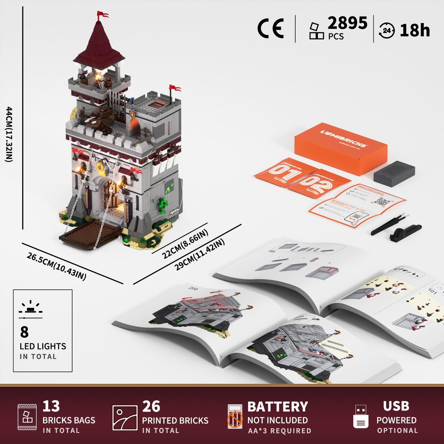 Lumibricks Medieval Castle Armory Lighting Building Bricks Set - Middle Ages City Town Modular Collection Display Kit with Minifigures 2895 Pcs for Adults & Teens