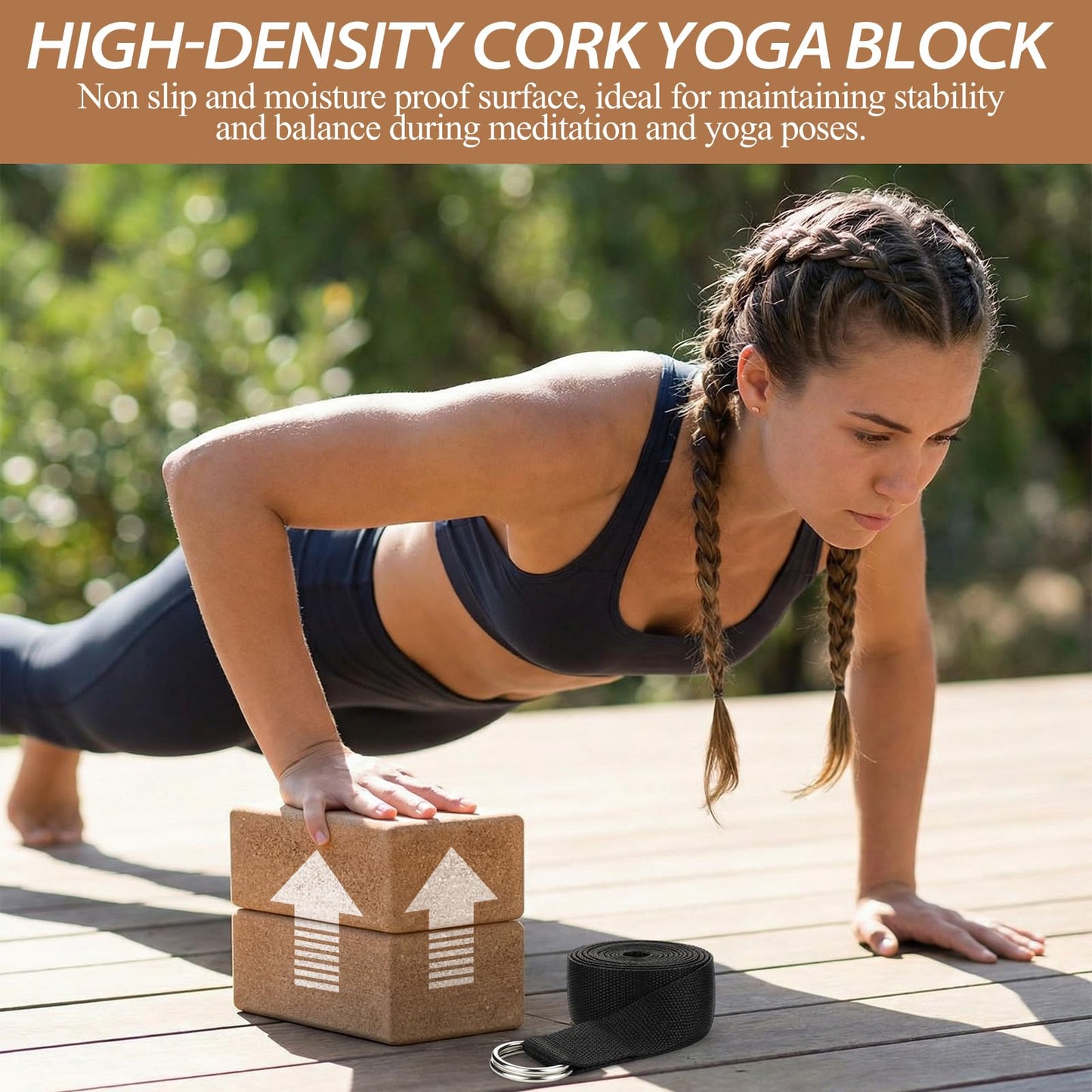 Leitee 6 Pcs Cork Yoga Blocks with Straps 9 x 6 x 4 Inch Cork Yoga Brick 8.2 FT Strap Non Slip High Density Bricks Exercise Blocks for Physical Stretching Flexibility Balance Fitness Pilates