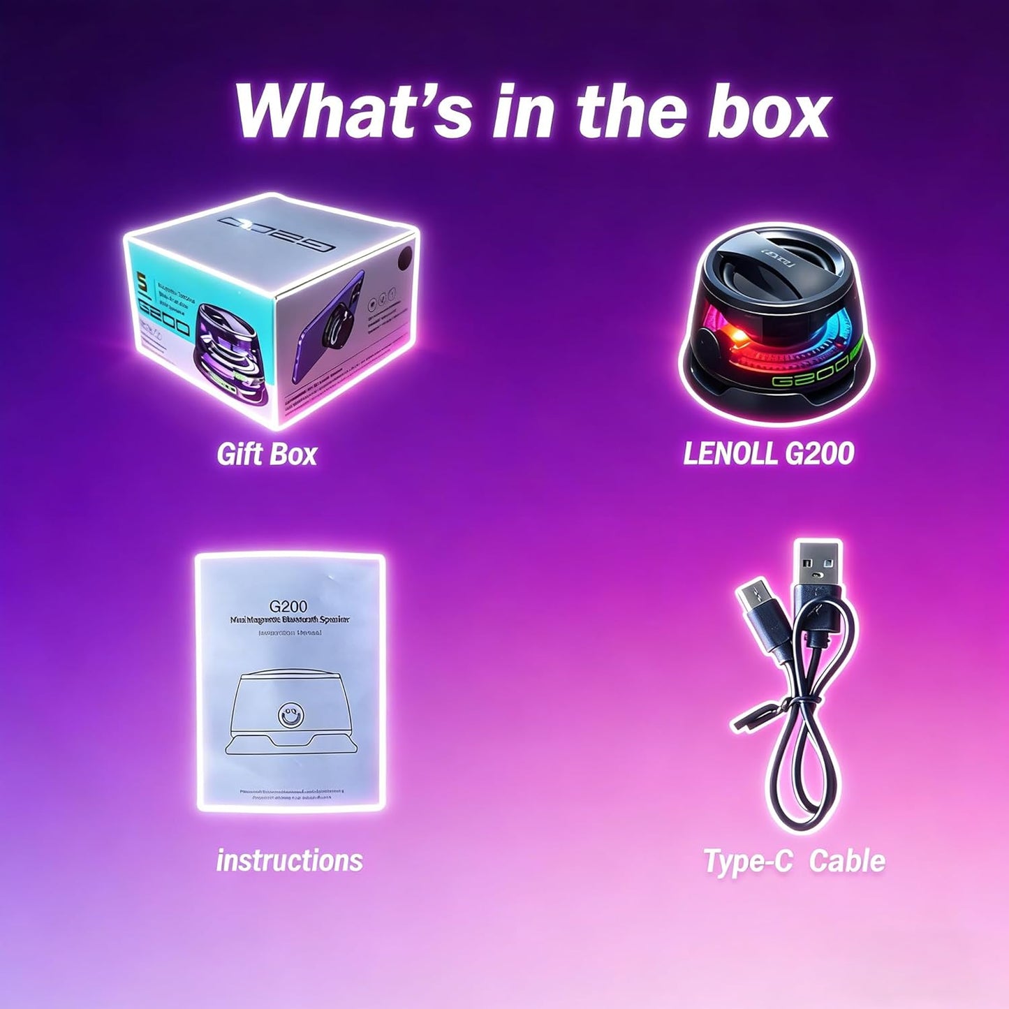 LENOLL 2 Pack Set, Magnetic Mini Bluetooth Speaker with RGB Lights, Dual Wireless Stereo Speaker Portable Small