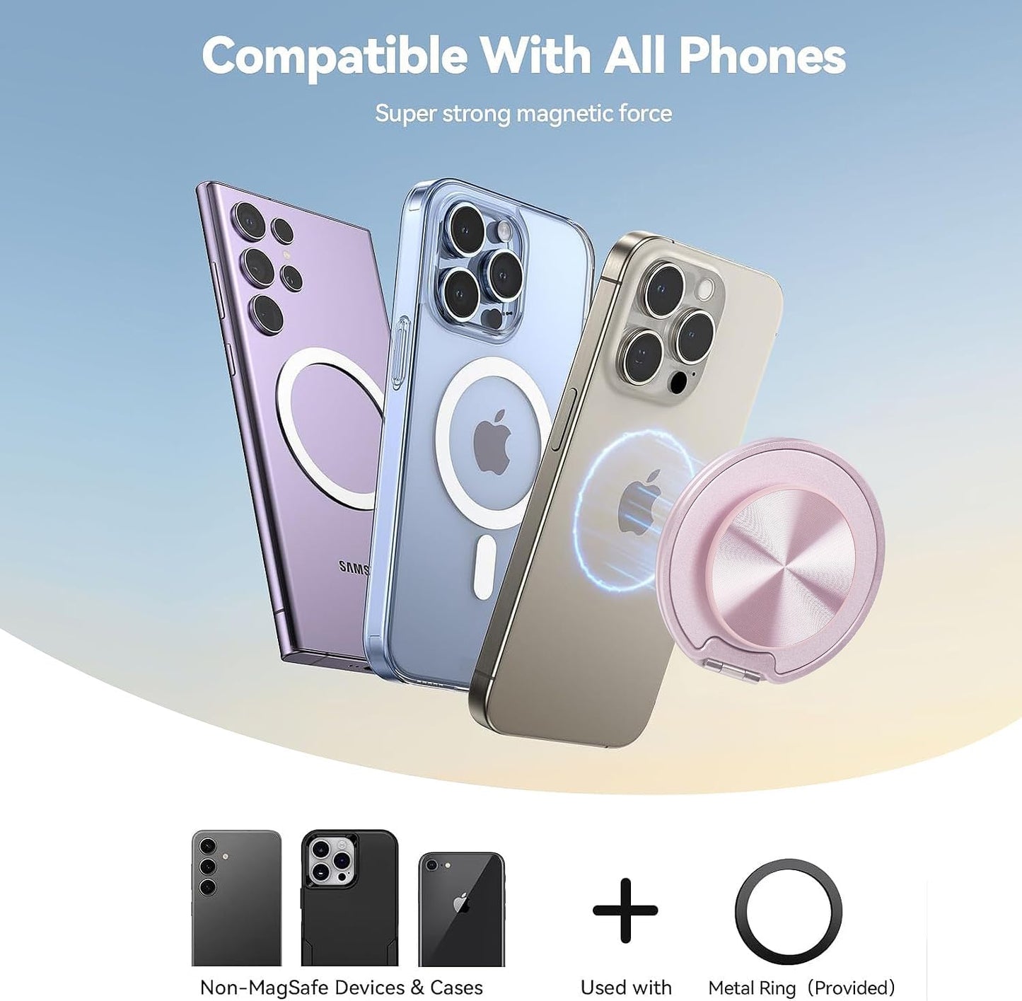 Baiwryxl Cell Phone Grip for Magnetic with Kickstand, Secure Hold for iPhone Magnetic Cases, Adjustable Foldable