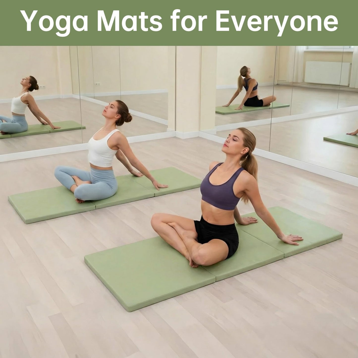 SEHAUSEU Foldable Yoga Mat, 2 Inches Extra Thick Non-Slip Design Fitness Mats,Better cushioning and shock-absorbing Multi-Purpose Exercise Pilates Mat for Home Studio-72 x 24 x 2" Green