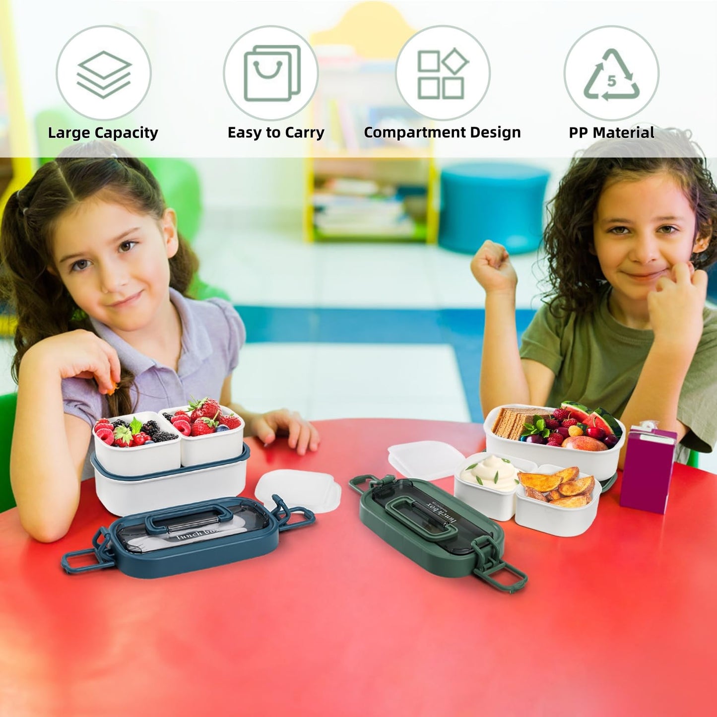 Covzoe 3 Pack Stackable Bento Box, Leakproof Adults Lunch Box with Spoon Fork, Portable 3 Compartments Food Storage Snack Containers with Handle for Dinner out Work Picnic, Microwave Safe