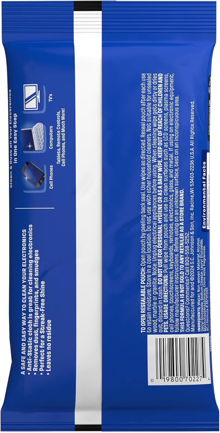 25 Count (Pack 3) Windex Electronic Cleaning Wipes, Pre-Moistened Screen Wipes for TVs, Phones, and Other Electronics