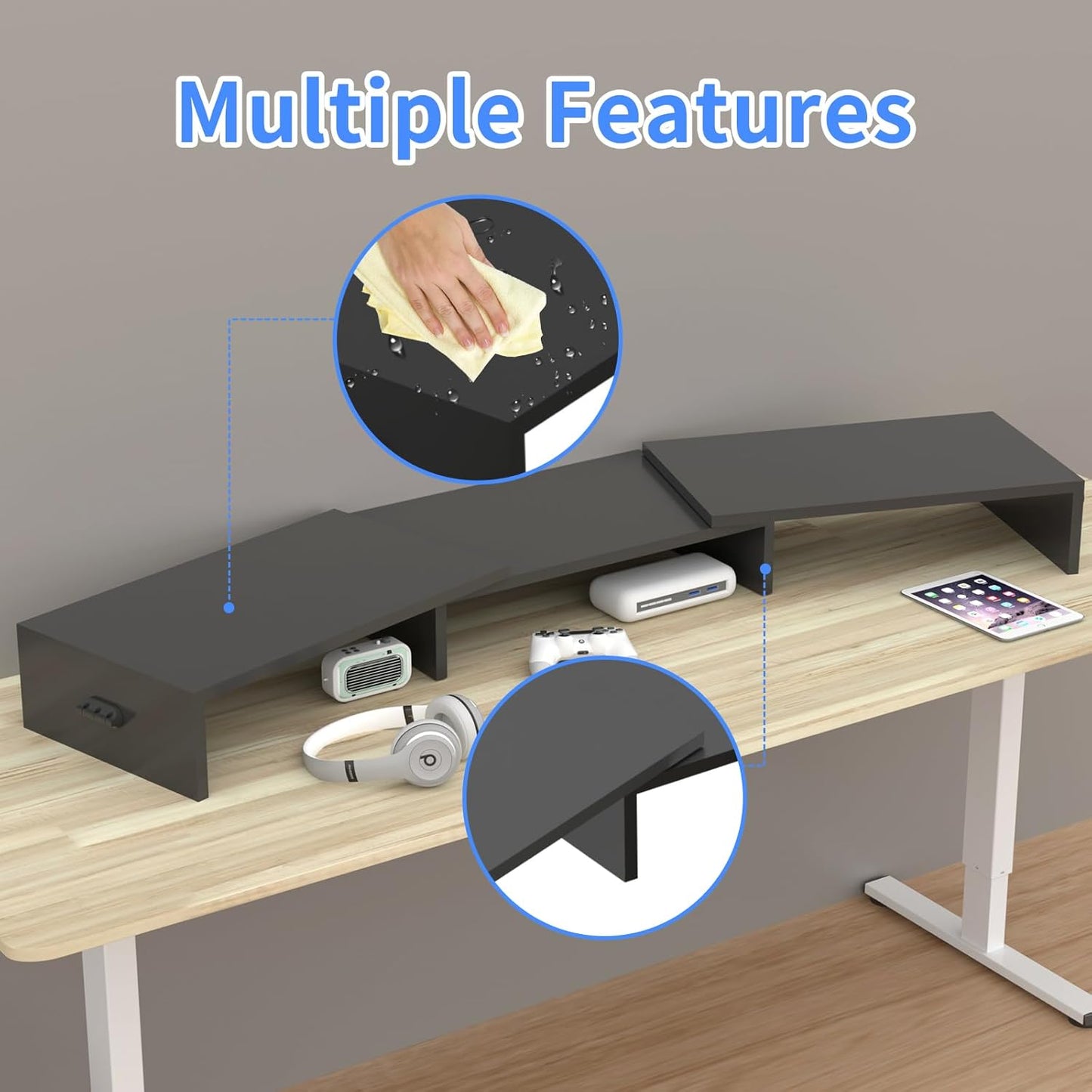 2 48.2" 44 lbs Pholiten Dual Monitor Stand Riser for MonitorsDesktop Monitor Stand with Adjustable Length and Swivel