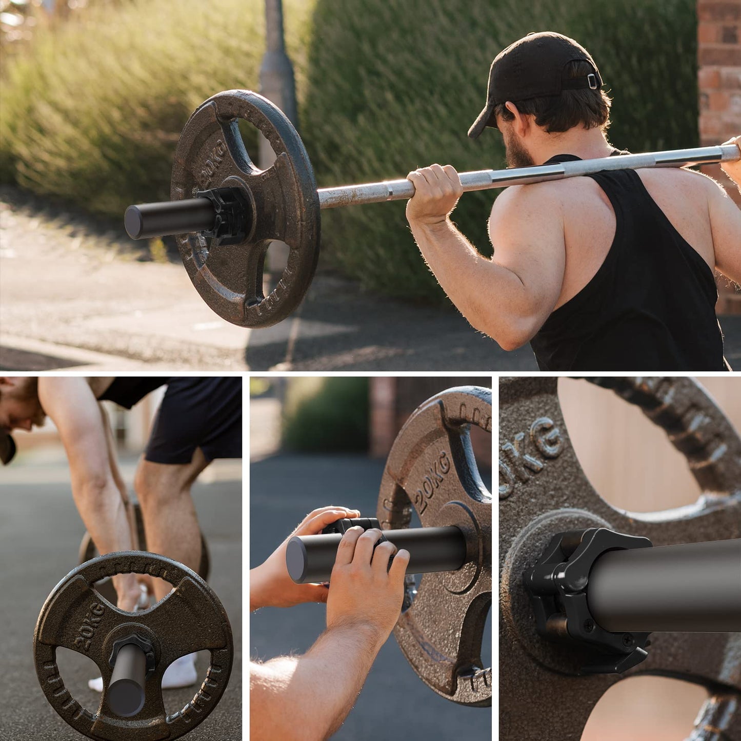 NewBEP 2PCS Olympic Adapter Sleeve 7.8" with Olympic Barbell Clamps 2", Converts 1" Standard Weight Plate Posts to 2" Olympic Weight Plate Posts, Removable end Cap