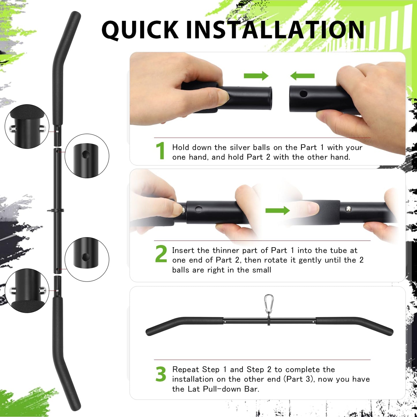 Cable Machine Attachment Set LAT Pulldown Attachments,Cable Machine Accessories for Home Gym Weight Workout Include LAT Pulldown Bar,Double D Bar, Tricep Rope,V Bar (Black-5 pcs)