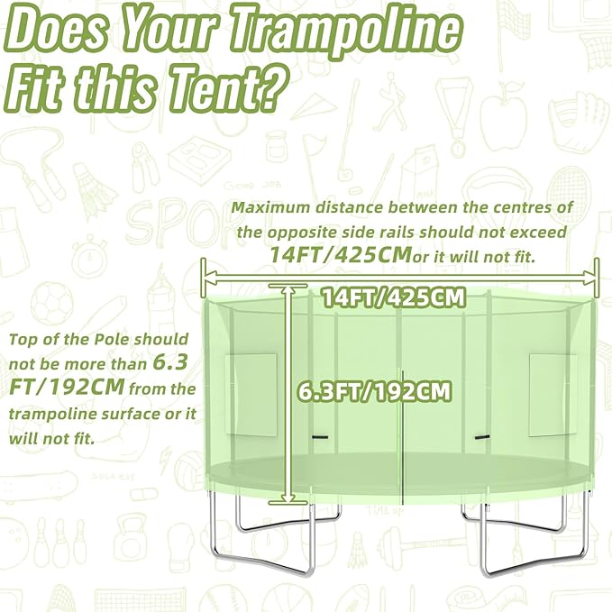 Gardenature 10FT/12FT/14FT Trampoline Tent(Tent Only), Fit Round Trampolines, Shade Cover with LED Light, Outdoor Trampolien Accessories, Anti-Tear