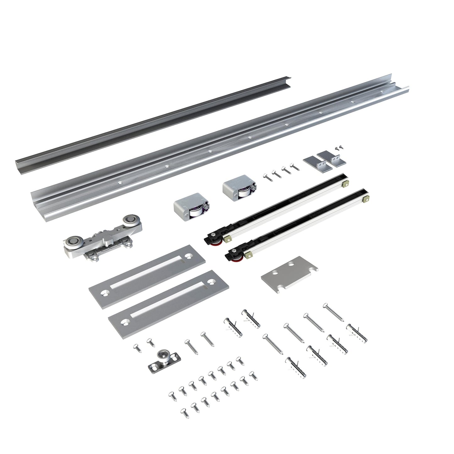 JUBEST 42"x84" Concealed Sliding Barn Door with Horizontal Groove and Soft Close Hardware Kit, White Flush Hidden Door for Opening 38"-40"x80", Waterproof and Smooth Sliding, for Interior Using