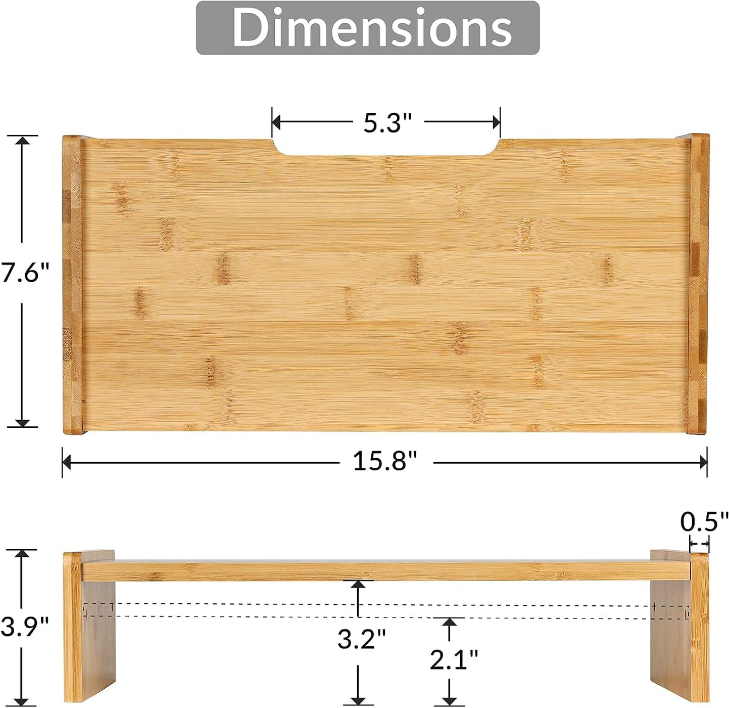 2 15.8 inch KINLINK Solid Wood Monitor Stand Riser, Monitor Riser with Adjustable Height, Computer Riser for Computer