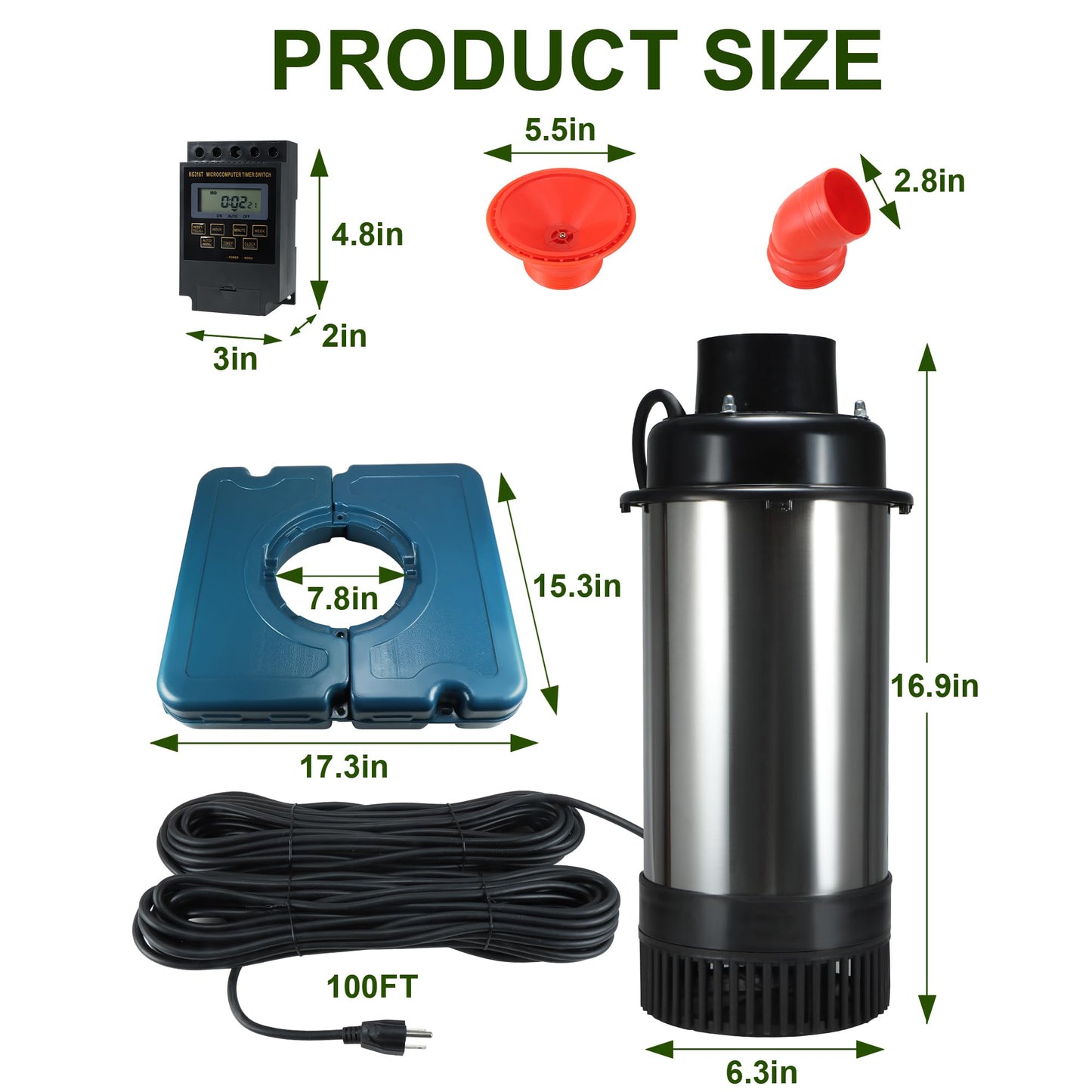 XXK Pond Fountain Aerator, AS2 1HP 750W 15000GPH 110V High Flow Floating Water Fountain Pump With 100ft Power Cord, Stainless Steel Body Aerating Fountains Cascade for Large Small Pond Lake