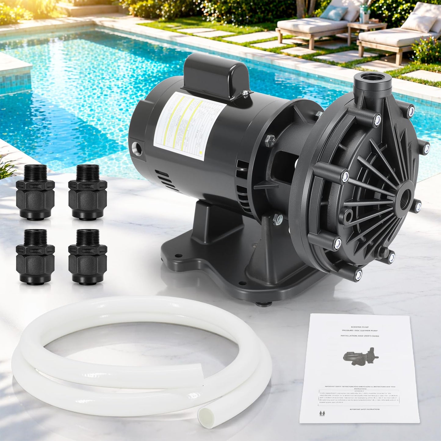 EC-LA01N Single Speed Booster Pump with Hose & Adapters, 3/4 HP 115/230V Dual Voltage Single Speed Booster Pump Compatible with Pentair Polaris 280 380 Sport Pressure Side Pool Cleaners Replace LA01N