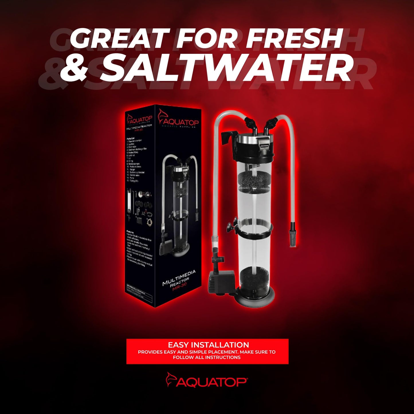 AQUATOP MR-30 Media Reactor – 152 GPH Up-Flow Filtration System – with Pump, Tubing & Mount – for Saltwater or Freshwater Aquariums – Sump or Hang-On Setup