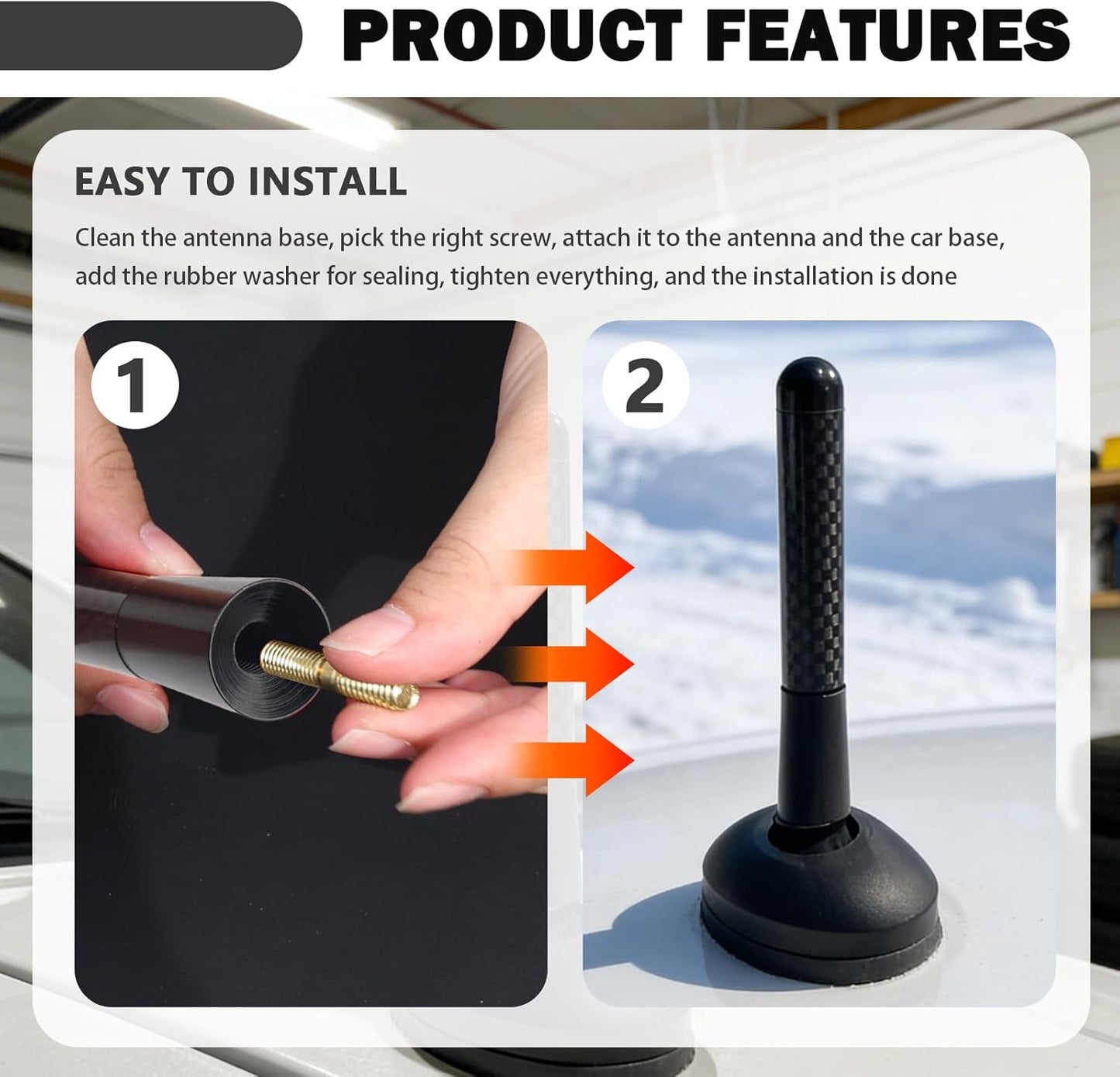 VKQTS 3.11 Inch Short Car Antenna Replacement,Stylish Carbon Fiber Short Antenna for Car as Cars Decor Compatible