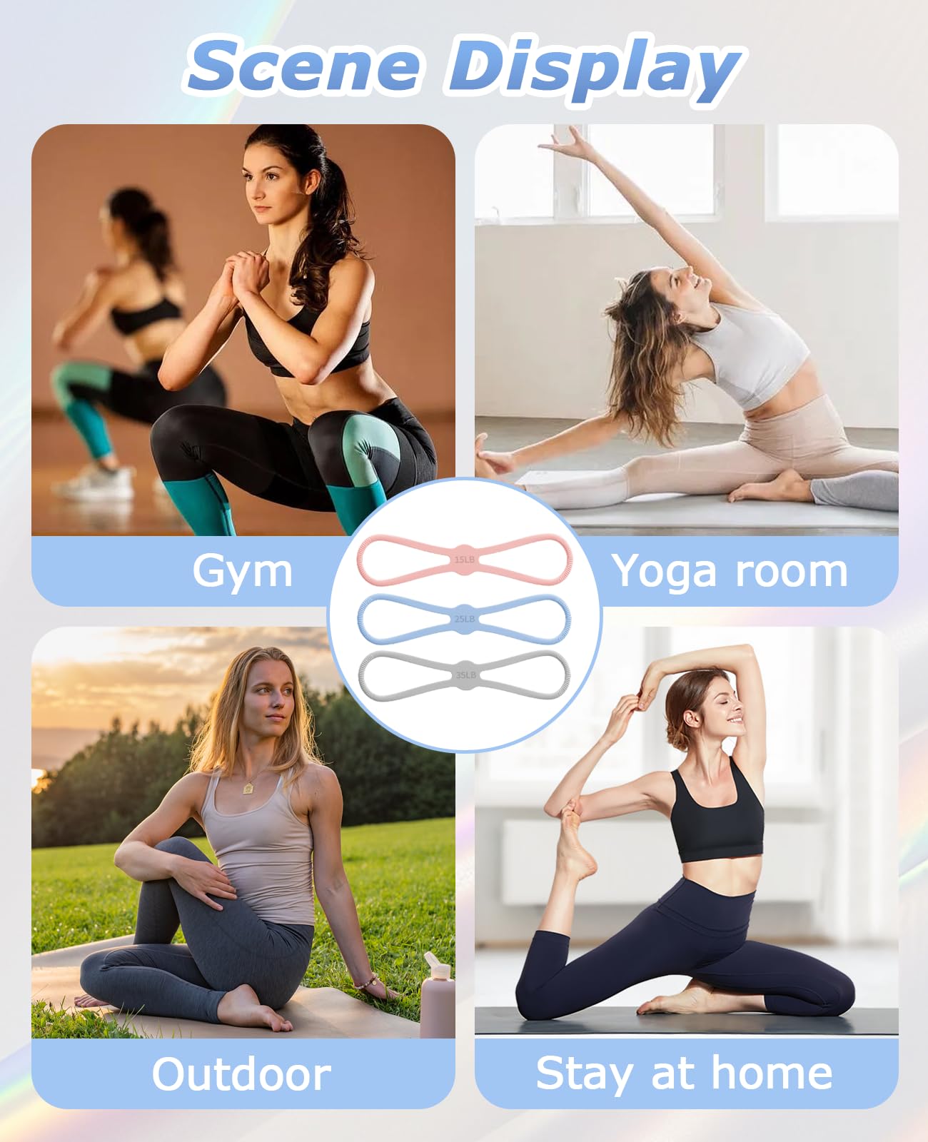 DAWZMR 3 PCS Figure 8 Resistance Bands for Women, 15 Lbs & 25 Lbs & 35 Lbs Keep Resistance Band for Arm with Non-Slip Handles