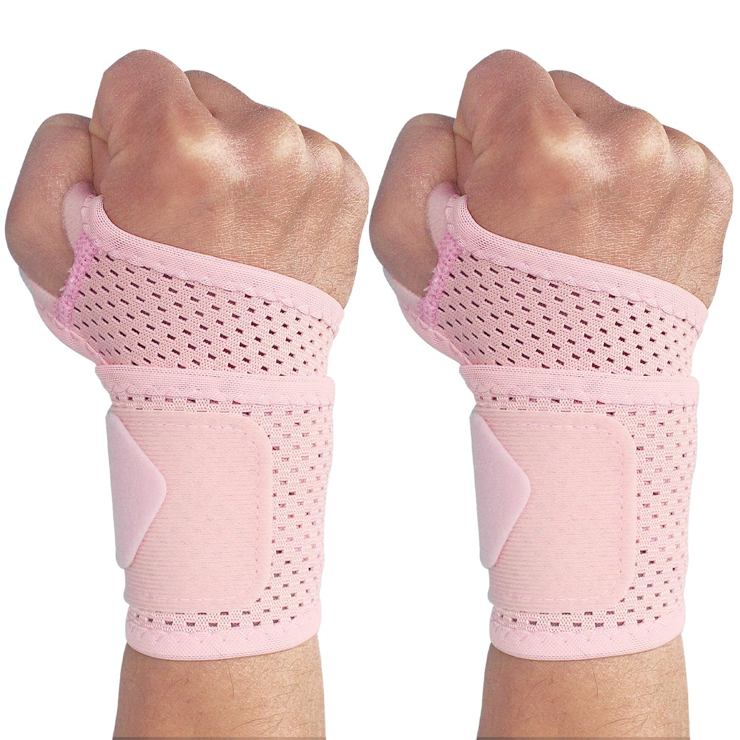 2 Pack Ultra-Thin Mesh Wrist Brace - Breathable Compression Wrist Support for Workouts & Daily Use - Adjustable Wrist Strap - Unisex Wrist Brace for Pain Relief, Tendonitis, Carpal Tunnel (Pink)