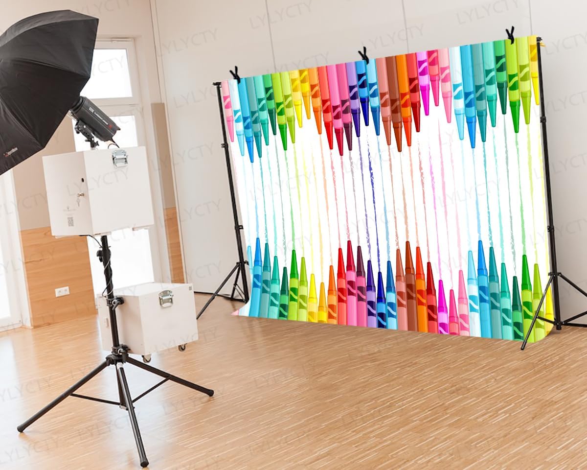 LYLYCTY 7x5 Painting Backdrop, Color Crayons Kindergarten Kickoff Party Backgrounds Feet Baby Shower Kids Birthday