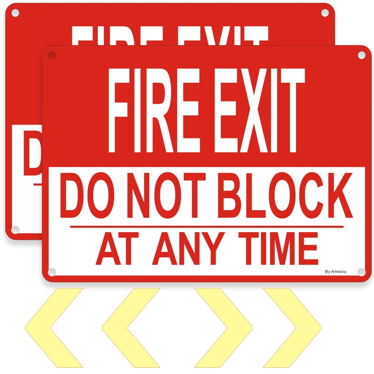 2 Pack Fire Exit Sign, Do not Block Door at All Times Metal Signs,10 x 7 Inches Emergency Exit Sign with Extra Arrows Sticker Included, Fade Resistant&Rust-Free