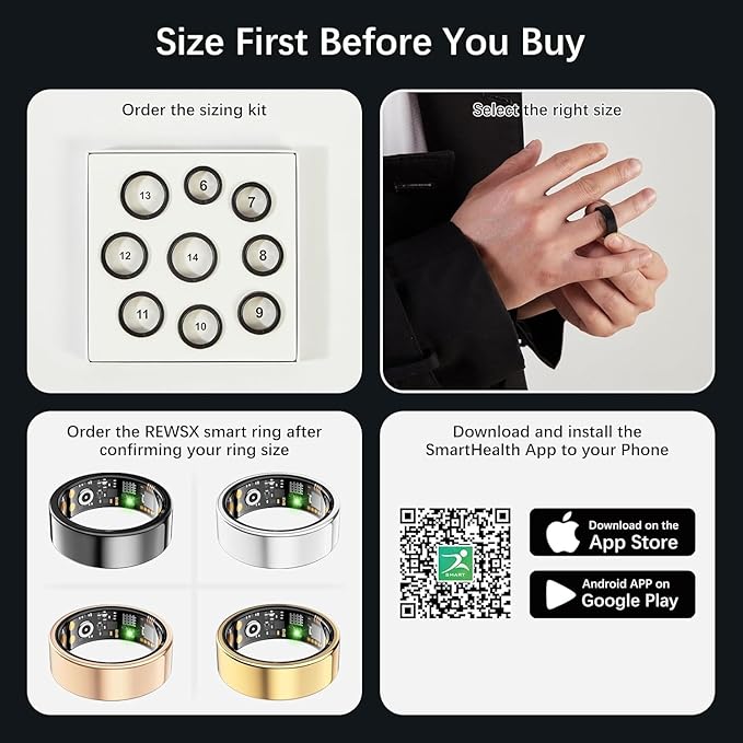Smart Health Ring for Women Men, Fitness Tracker Ring with Heart Rate, Blood Oxygen, Sleep Tracker, Step Tracker, No Subscription Fee, IP68 Waterproof Smart Ring for iPhone & Android (Rose Gold, 10#)
