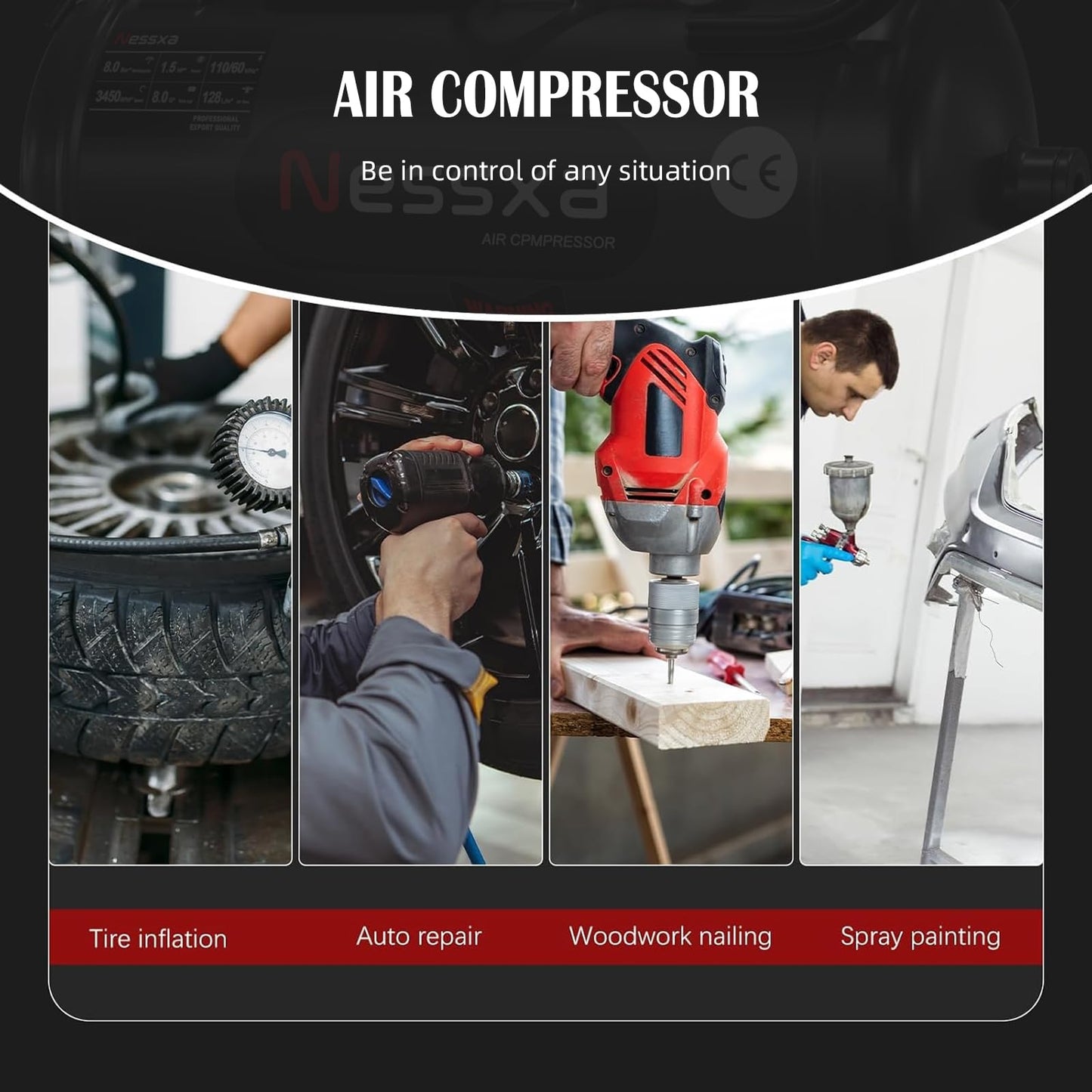 8 Gallon Ultra Quiet Air Compressor, 1.5HP 4.52 CFM, Max 115 PSI Oil-Free Air Compressor Tank for Car Repair, Spray Painting, Woodwork Nailing, 110V/60hz, 70dB