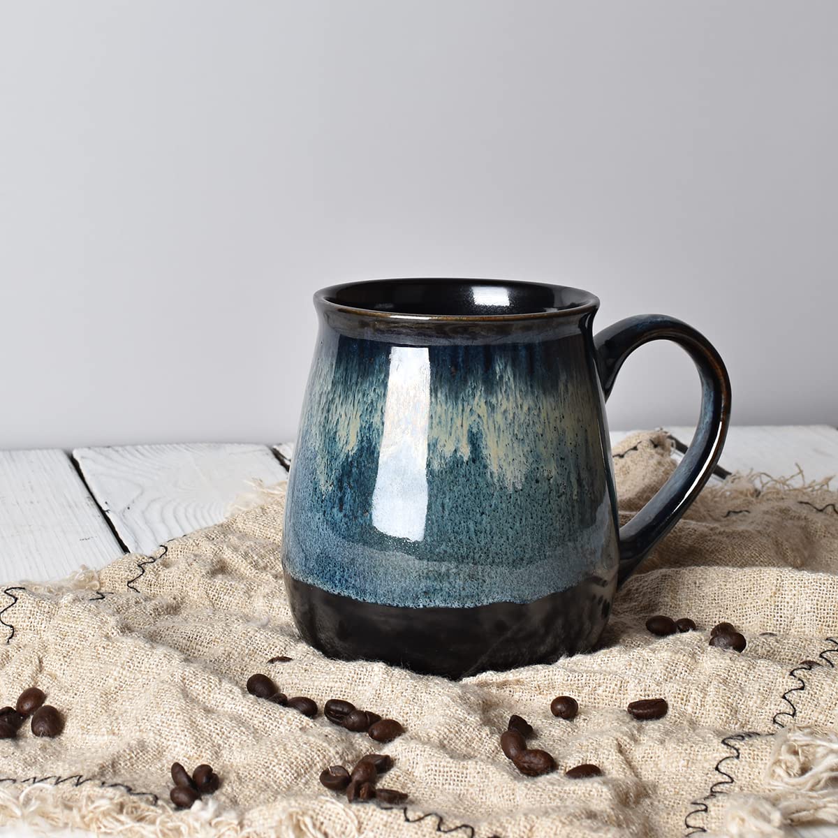 Bosmarlin Large Ceramic Coffee Mug, Blue Big Tea Cup for Office and Home, 21 Oz, Dishwasher and Microwave Safe (Blue, 1)