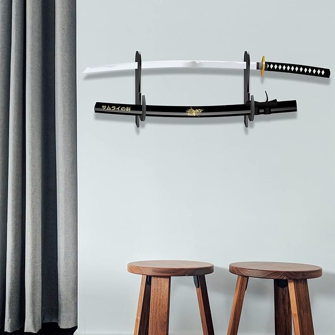 TRINENOX Sword Stand, Sword Wall Mount, Sword Hook, Sword Hanger Rack, Wall Mount Sword Hook, Acrylic Samurai Sword Display Holder for Katana Tanto Genji Wakizashi Sword Hanger Rack (2 Pairs Black)