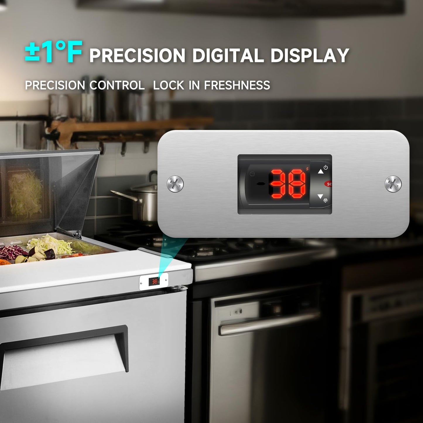 48"W Commercial Sandwich Prep Table Refrigerator - Stainless Steel Door with 12 Pans, 14 Cu.Ft Capacity, Auto Defrost, Digital Temperature Control for Restaurants, Delis, Catering & Convenience Stores