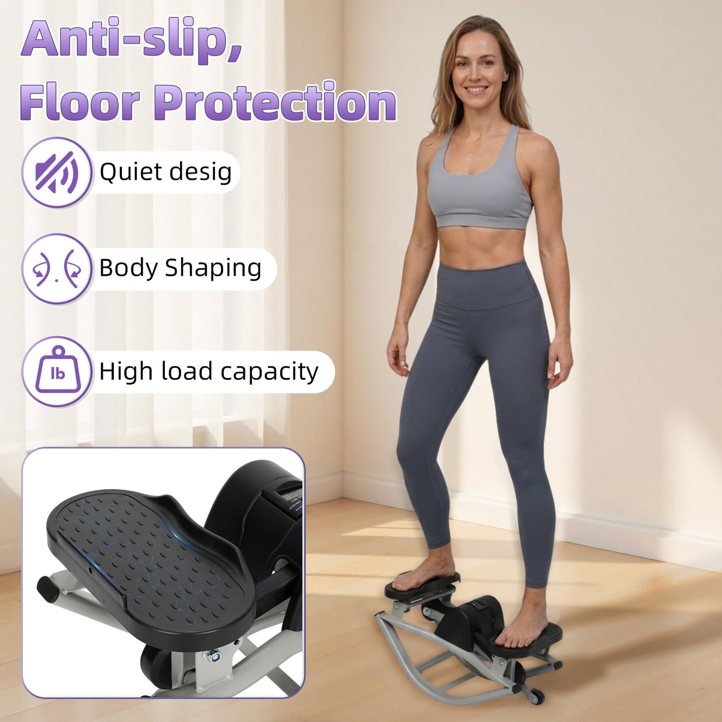 Powants Rock Stepper Side to Side, Rocking Fitness Stepper Home Workout Machine with Resistance Bands for Full Body Workout (Black-Grey)