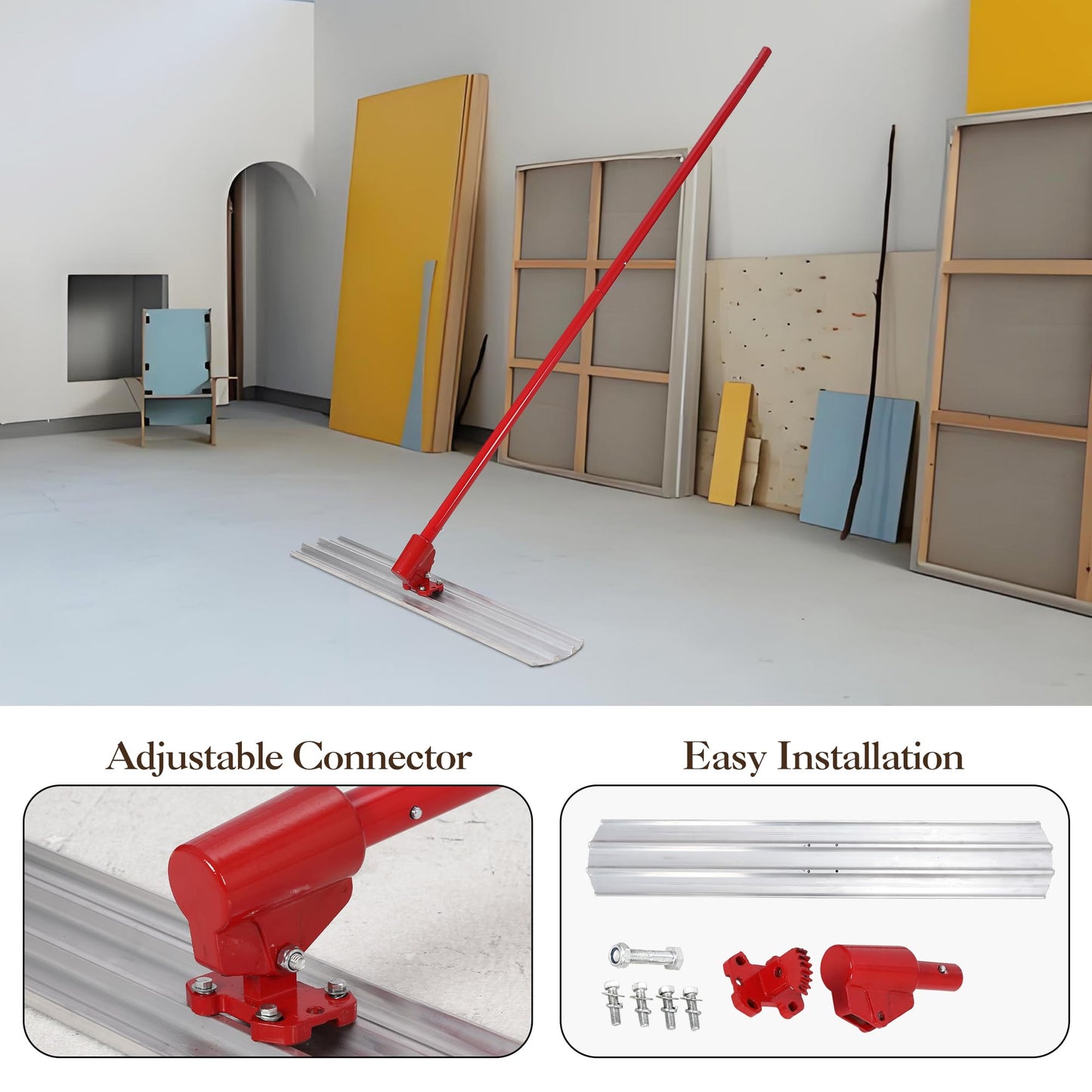 48" x 8" Magnesium Bull Float, Aluminum Alloy Concrete Finishing Tool with Adjustable Bracket & 4 Handles, Round End Concrete Float Kit for Professional & DIY Use