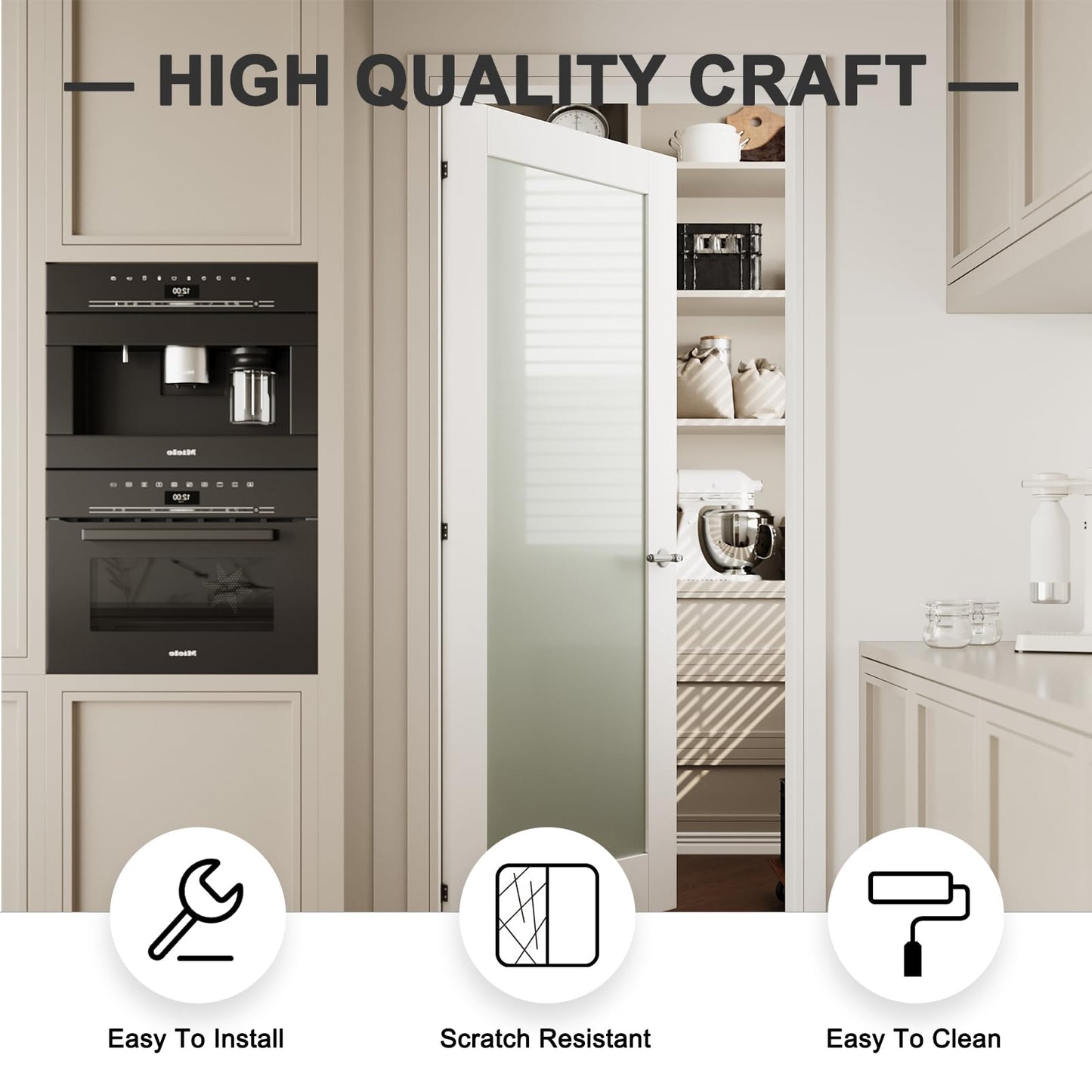 CRUTOP 36''x80'' Pre-Built Frosted Glass Interior Door Slab Shaker, for Barn Door, Pocket Doors, French Doors, for Pantry, Bedroom, Closet, Laundry & Bathroom, White Prefinish&Paintable