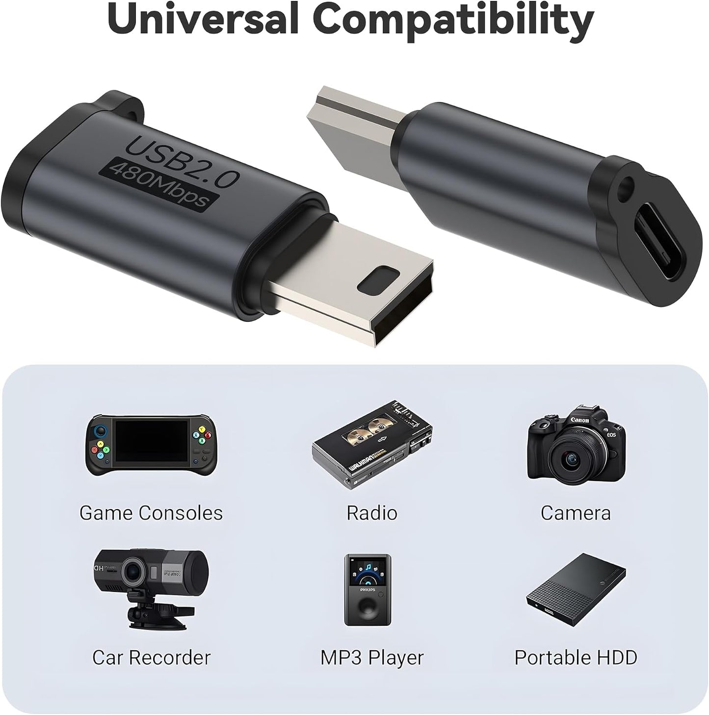 MOSHOU TI-84 CE,TI-84 3+, MP3 Players(2 Pack) Mini USB Adapter for Plus Plus Series Graphing Calculators,USB C to Mini