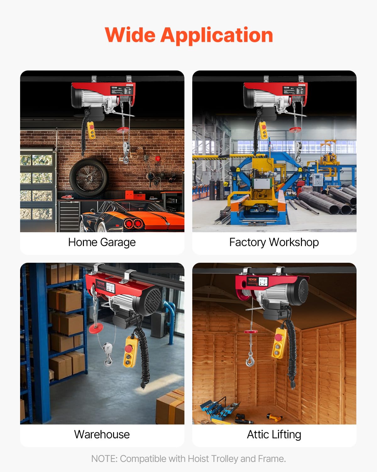 VEVOR 880lbs Electric Hoist with 14 FT Wired Remote Control, Electric Hoist 110 Volt with 20-40 FT Lifting Height for Garage Warehouse Factory