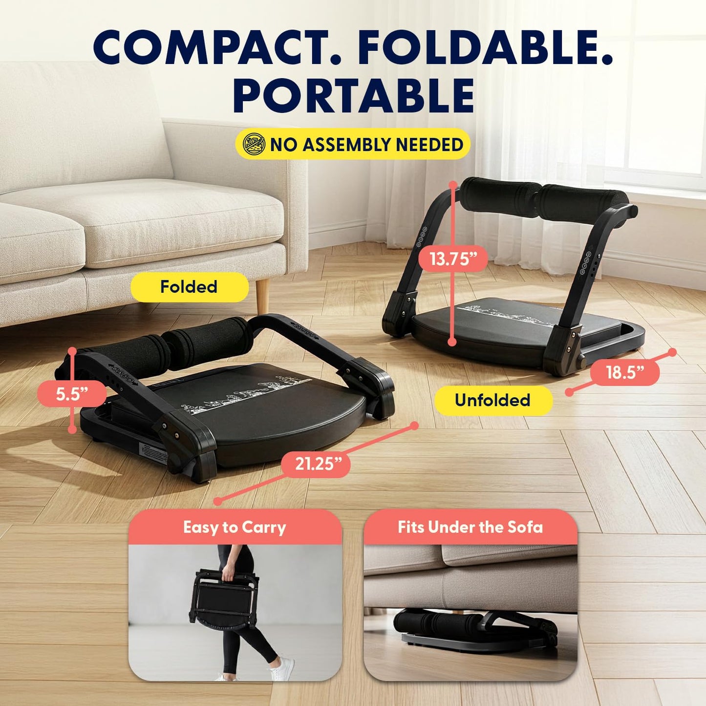 Squatz Ab Machine for Stomach Workout – Core & Sit-Up Exercise Equipment with 3 Resistance Levels for Home Gym, Adjustable Ab Trainer for Full-Body Workout with Automatic Rebound, 350 lbs Capacity