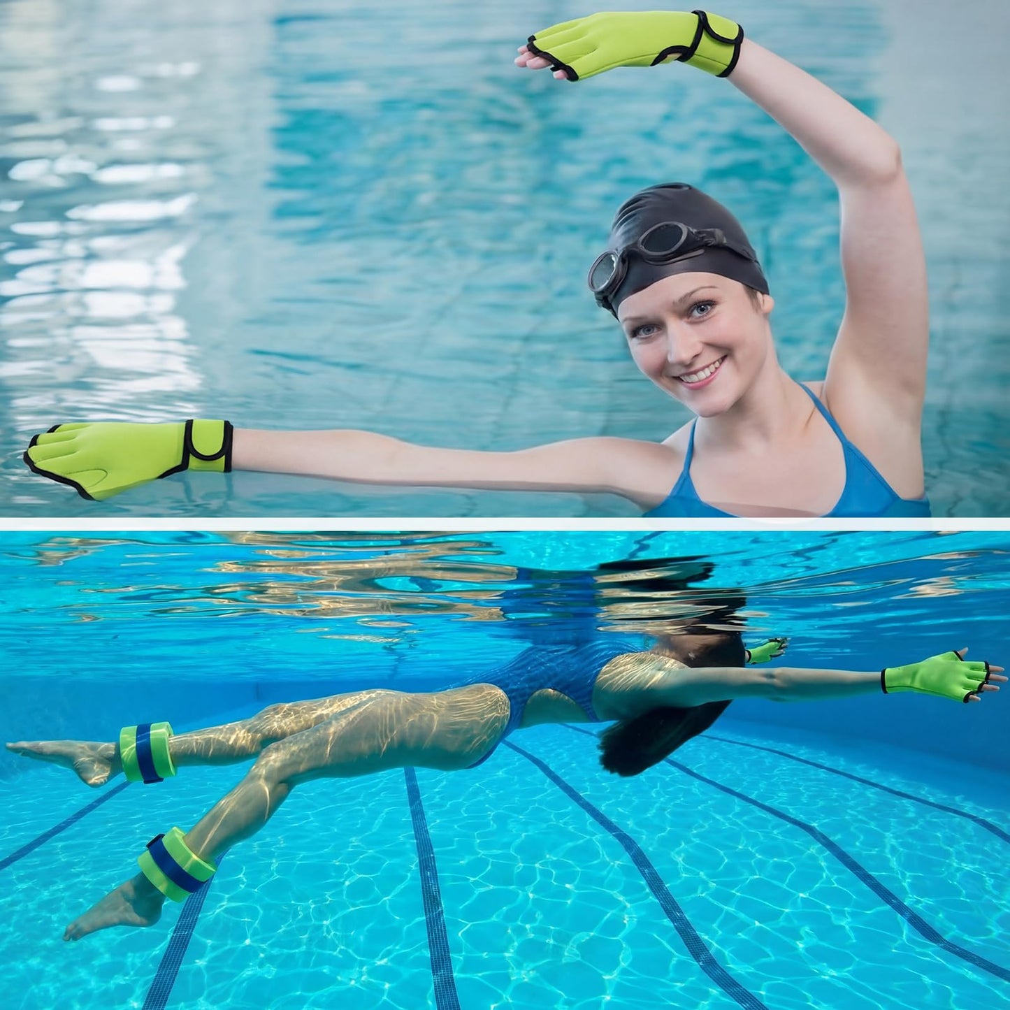 Hungdao Water Aerobics Set for Aquatic Exercise Include Foam Water Dumbbell Swim Aquatic Cuffs Ankle Arm for Sport Swimming Glove Pool Resistance Weights Fitness Equipment for Workout Training (Green)