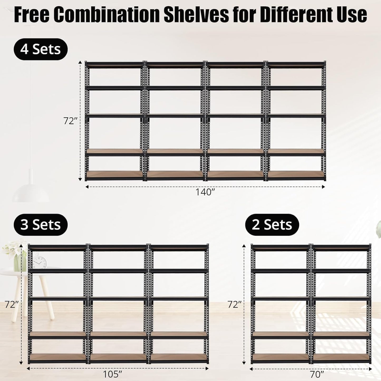 SierraSquad Heavy Duty Garage Storage Shelves, 5-Tier Metal Adjustable Shelving Unit with 2500 LBS Capacity, 35" L x 18" W x 72" H Storage Shelving for Kitchen Pantry Basement Bathroom Laundry