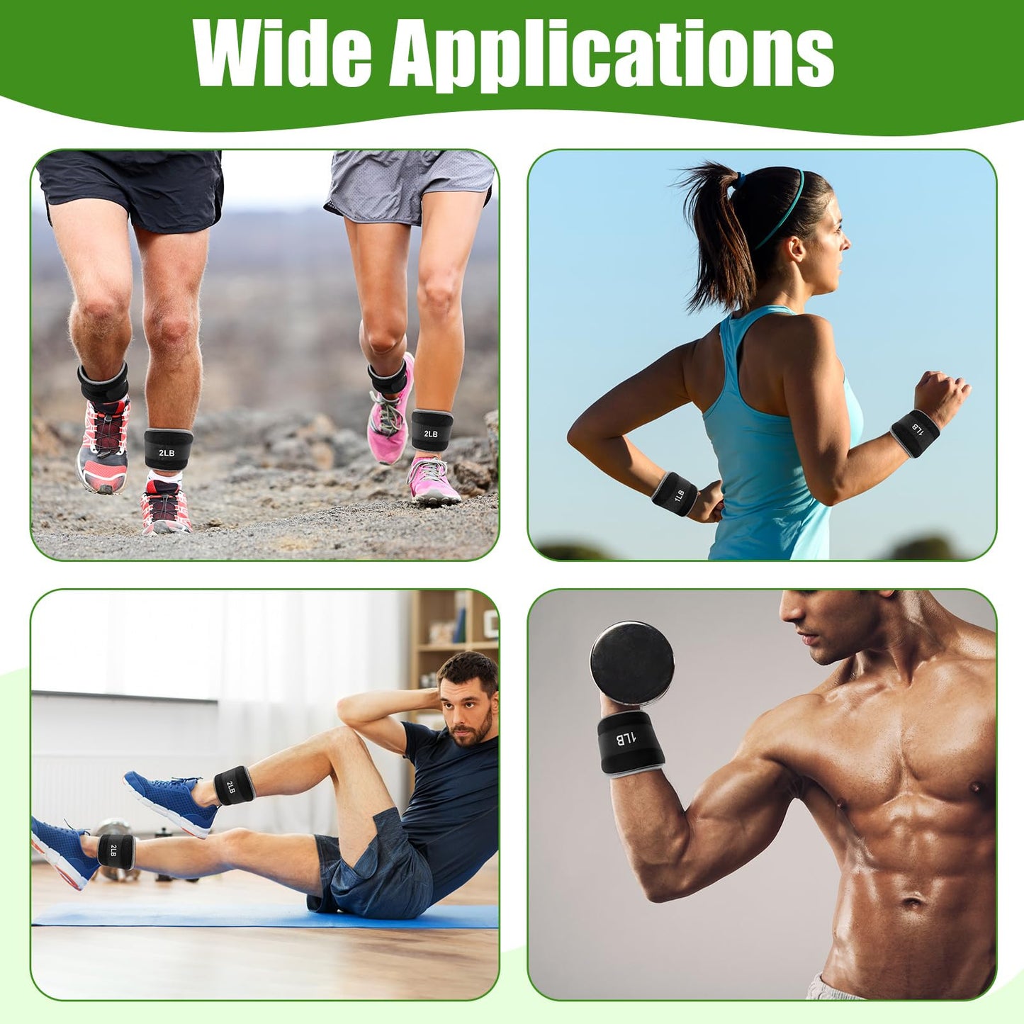 Hollowfly 4 Pairs Ankle Leg Weights Adjustable Set for Women Men, 1lb 2lb Wrist Weight Arm Fitness Wristbands Ankle Leg Strap for Gym Yoga Training Walking Jogging Running
