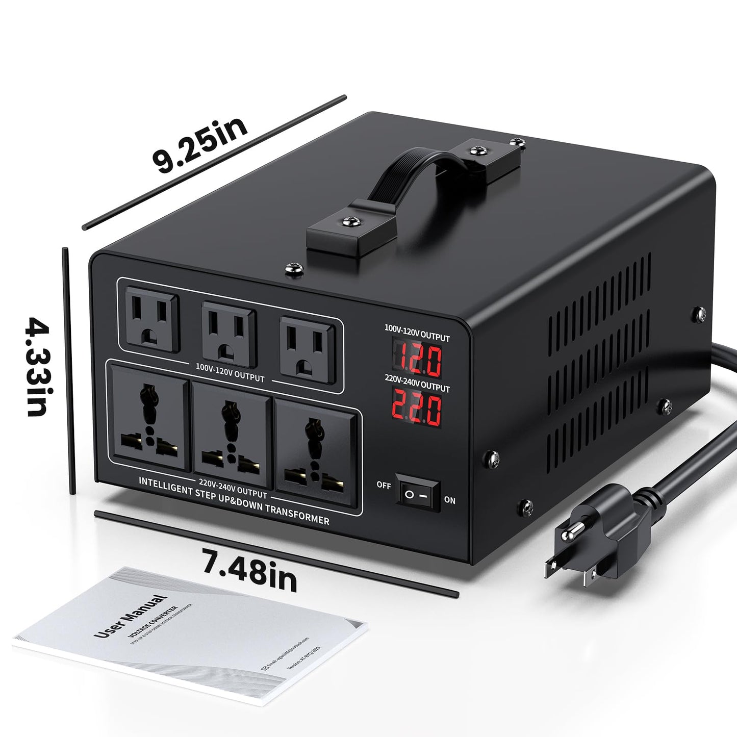 8000W Voltage Converter Transformer Step Up 110V/120V to220V/240V or Step Down 220V to 110V AC Power Converte, Circuit Breaker Protection, 3 US sockets, 3 Universal sockets, LCD Display