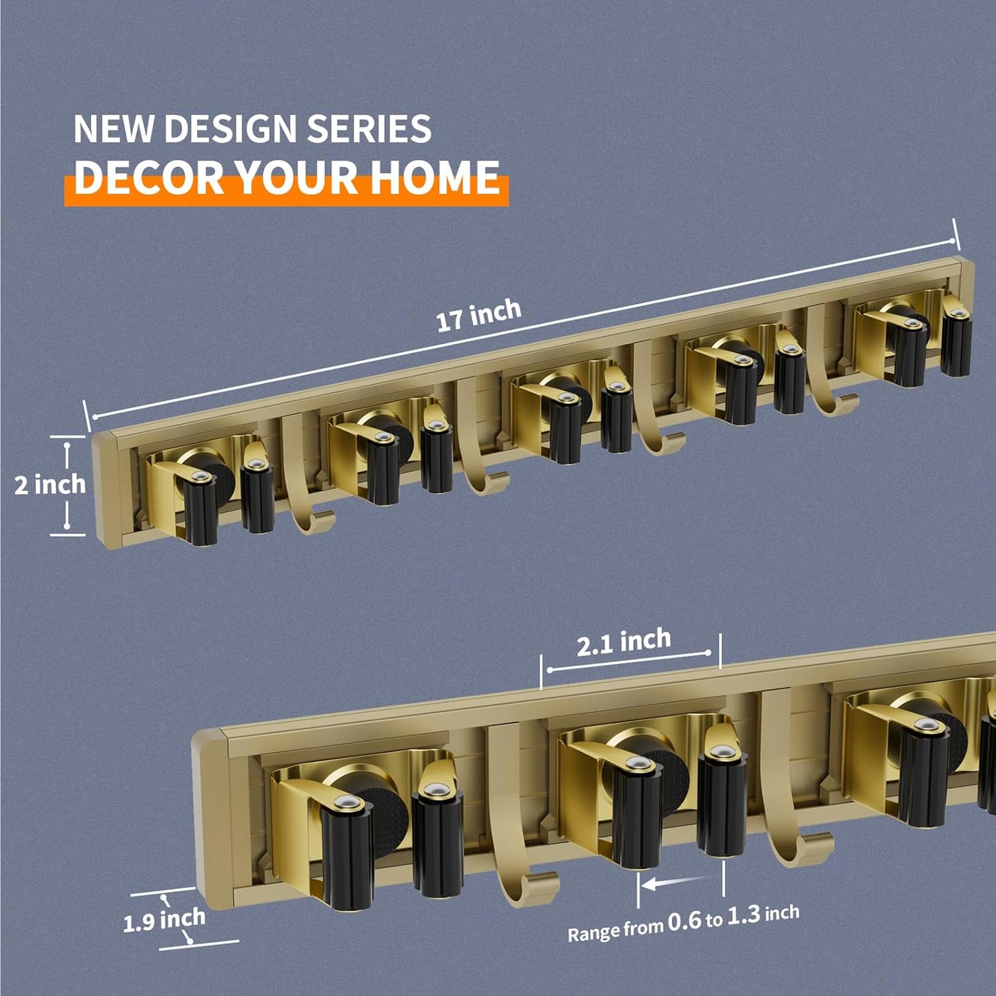 Reliahom Broom Holder Wall Mount - 5 Racks & 4 Hooks for Efficient Mop Storage | Garage, Kitchen, Garden Organizer