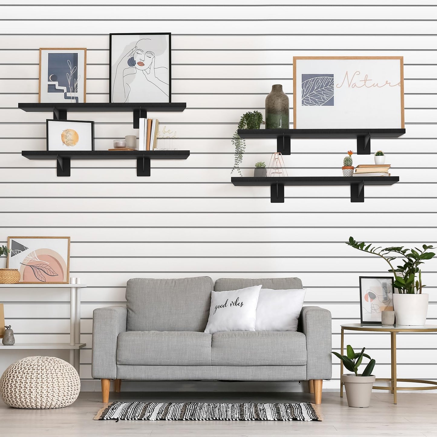Tcevily 6 Pack Wooden Slatwall Shelf, 24" x 12" Slat Wall Shelves with Metal Brackets Heavy Duty Slatwall Shelving Organizer Accessories for Home Garage (6, 11.8" x 23.6")