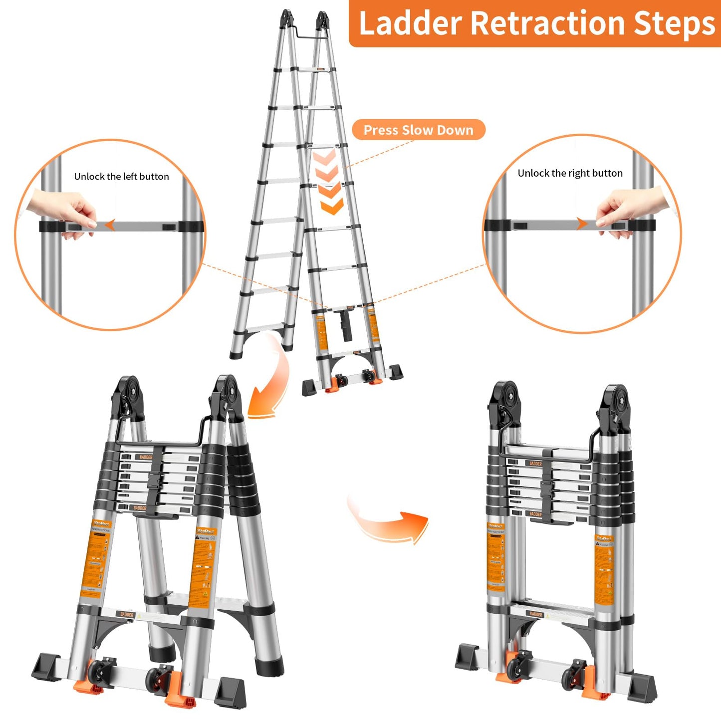 Telescoping Ladder A Frame,Telescopic Ladder for Home, Roof, RV,12.5 Ft Aluminum Extension Ladder with Balance Bar,Wheels and 2 Triangle Stabilizers,330 lb Capacity (12.5FT-A Frame)
