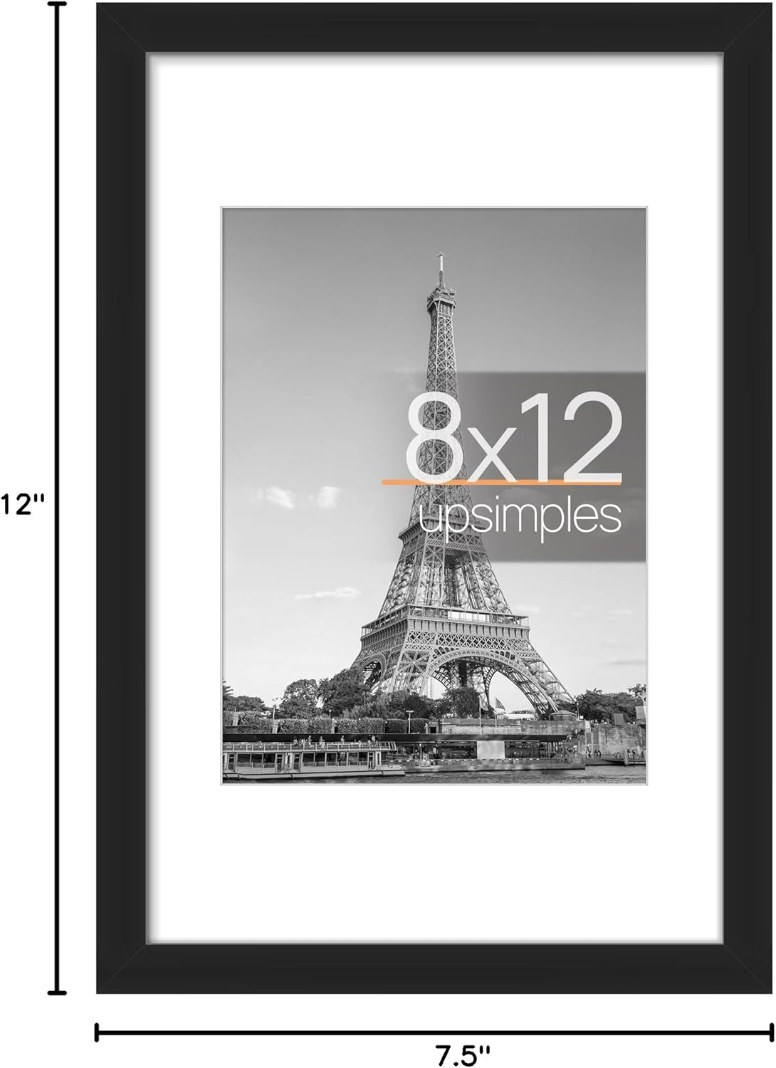 Upsimples 8x12 Picture Frame - Versatile Display for 6x8 Photos with Mat or 8x12 Without - Black, 1 Pack