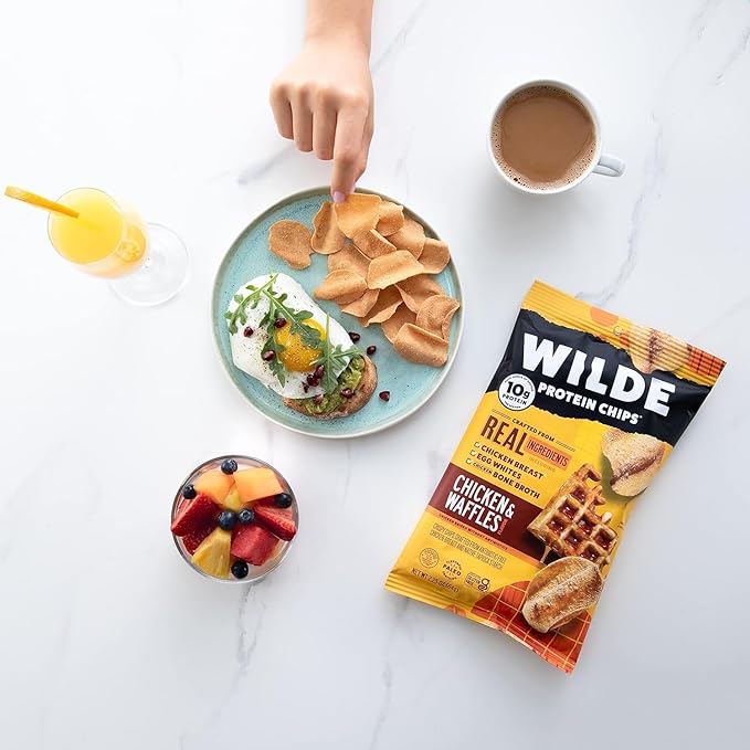 WILDE Protein Chips Chicken & Waffles, High Protein Snacks for Adults, Keto Chips, Gluten Free, Low Carb Snack Box Made with Real Ingredients 1.34oz Bags, Pack of 12