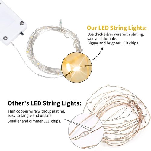 Brightown 12-Pack LED Fairy Lights - Waterproof Battery-Operated Silver Wire String Lights | 7 Feet, Multi-Color